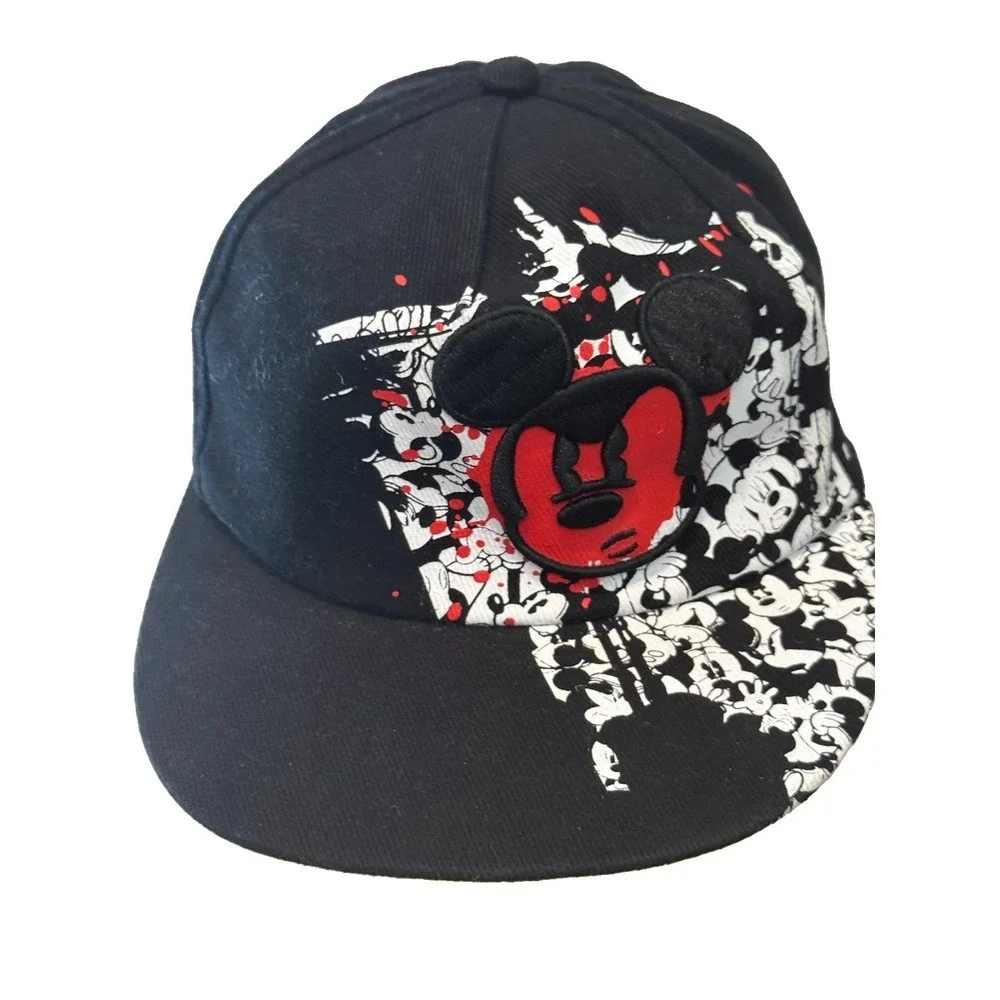 Disney Parks Mickey Mouse All Over Print Black Red Closed Back Hat Youth Size